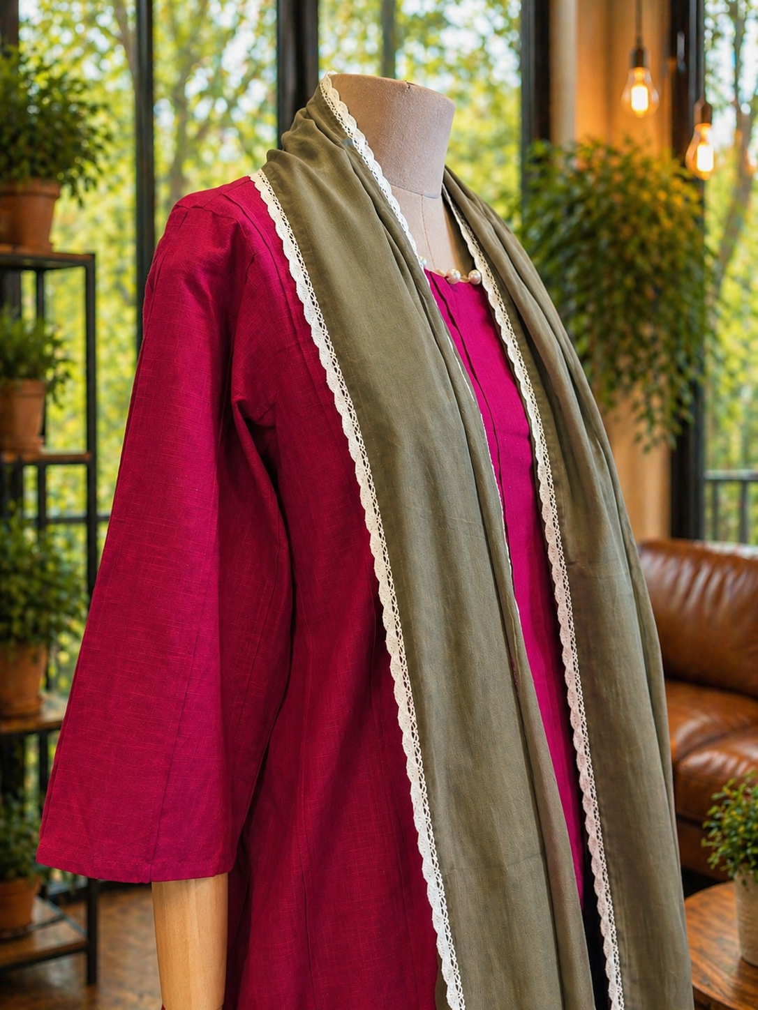 Women Magenta Kurta Set with Dupatta