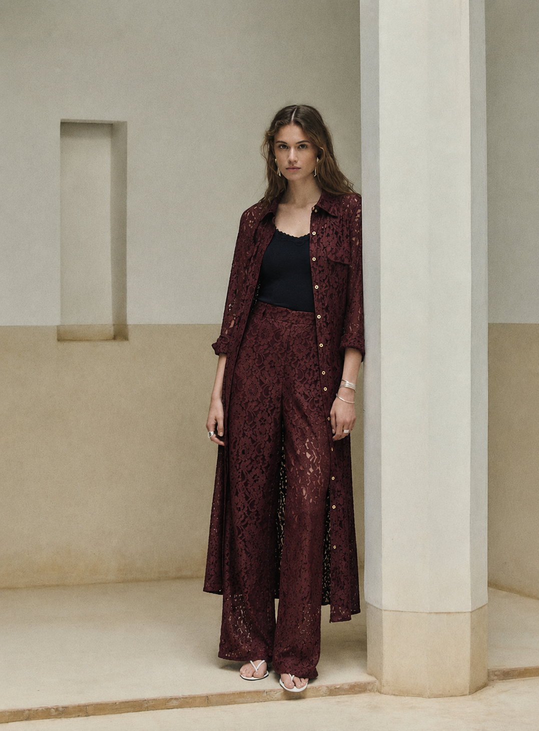 Women Brown Lace Coordinate Set
