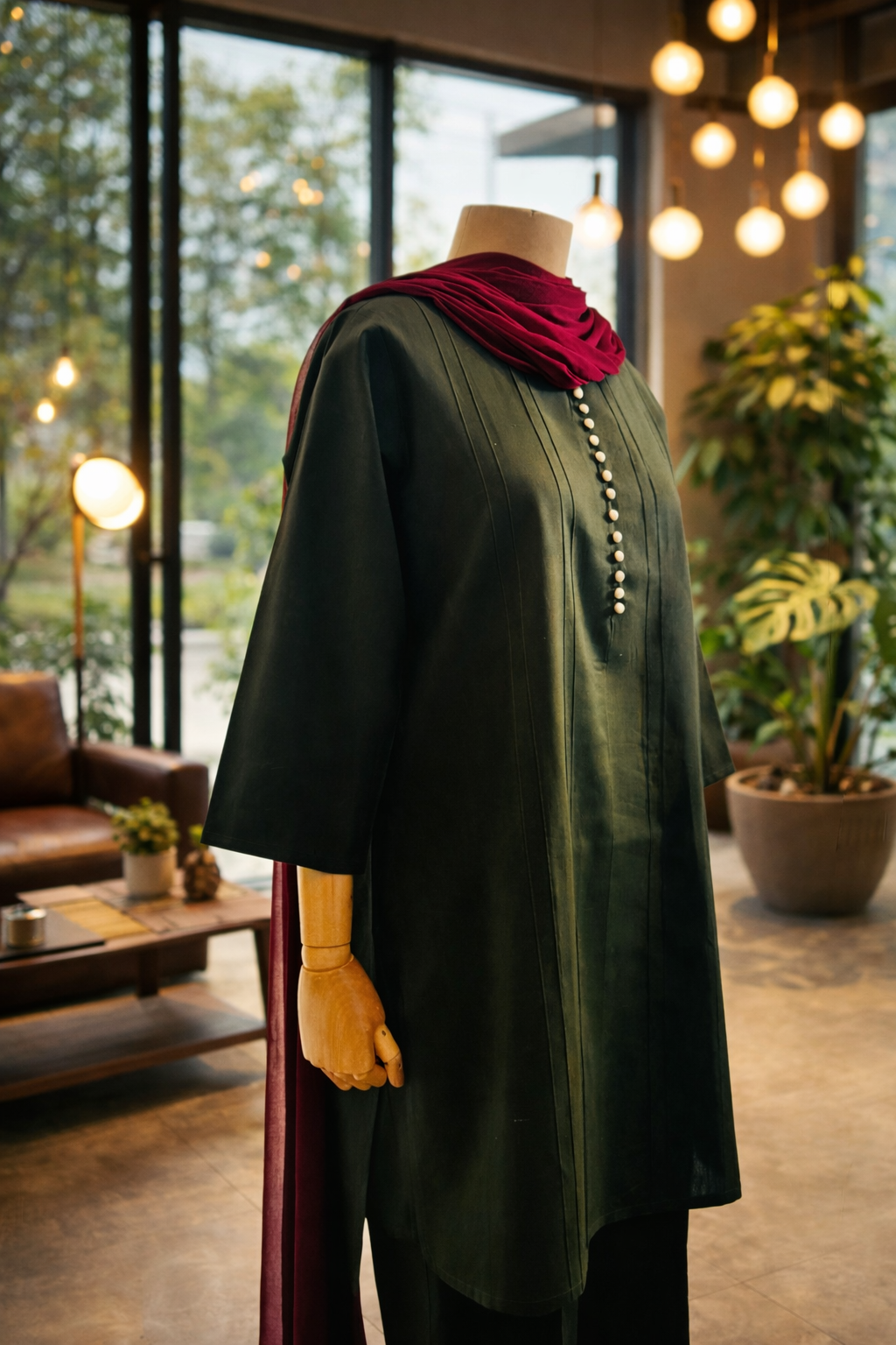 Women Olive Kurta Set with Dupatta