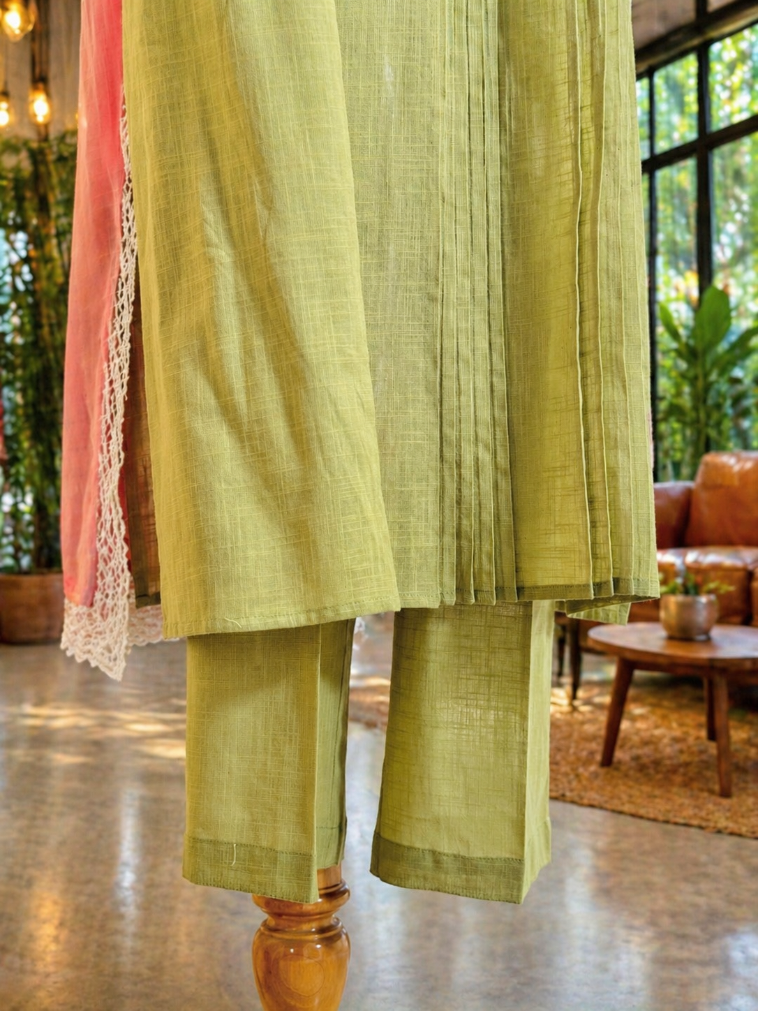 Women Green and Pink Kurta Set with Dupatta