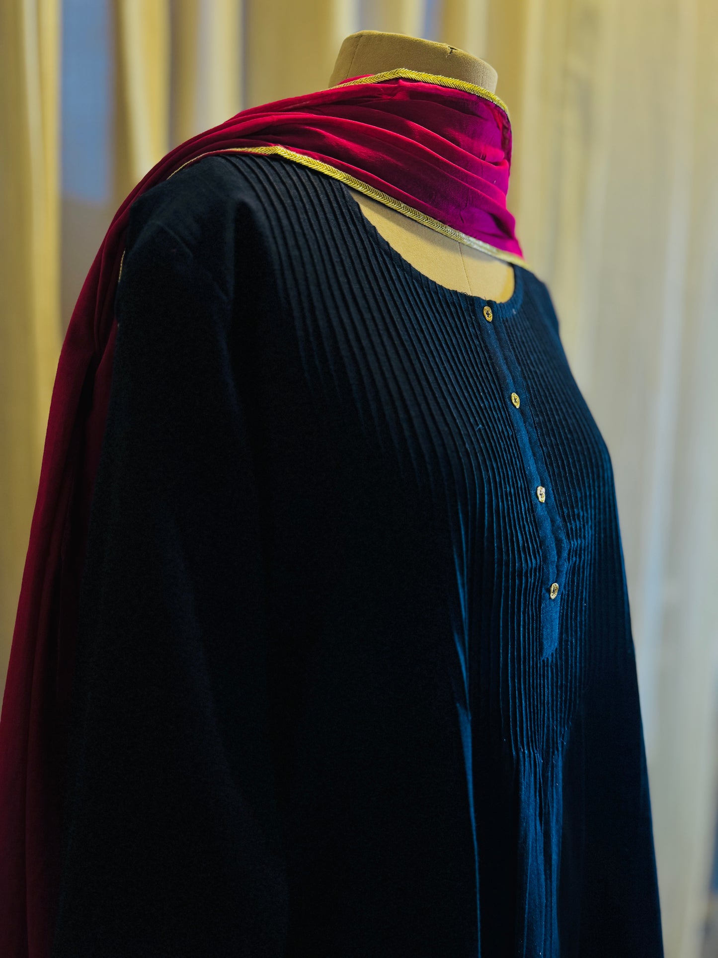 Women Navy Blue Kurta Set with Dupatta