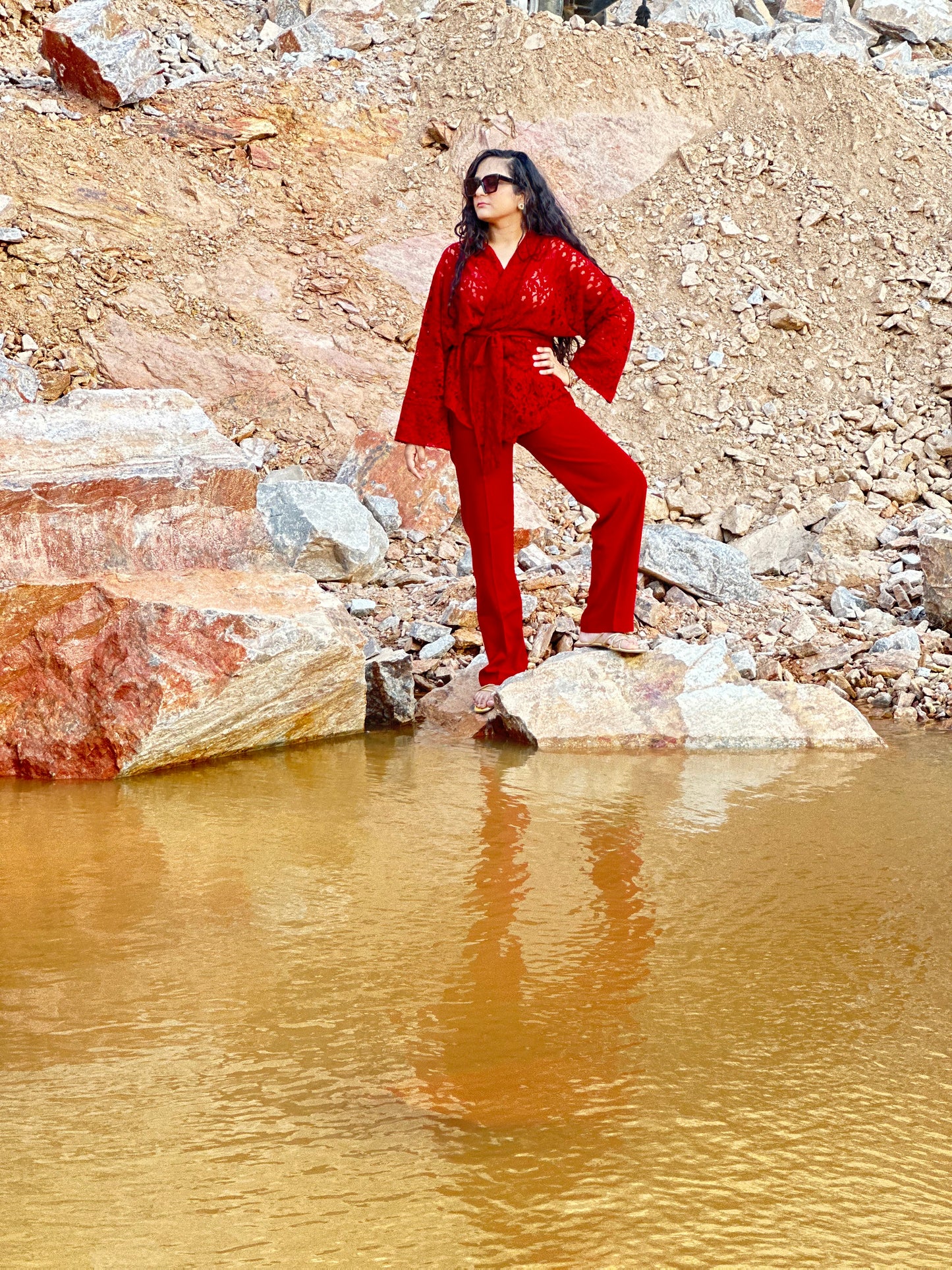 Women Maroon Wrap Top with Trousers - Ziona MuL