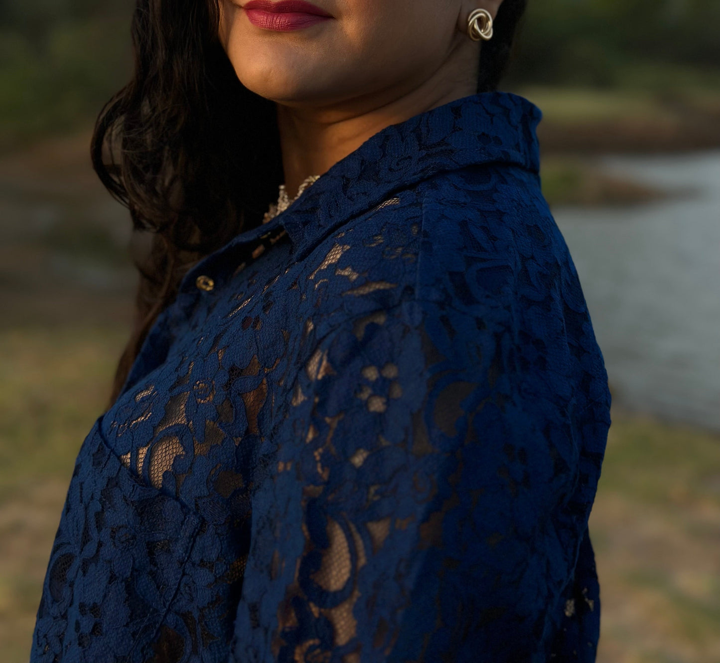 Women Navy Blue Lace Shirt - Ziona MuL