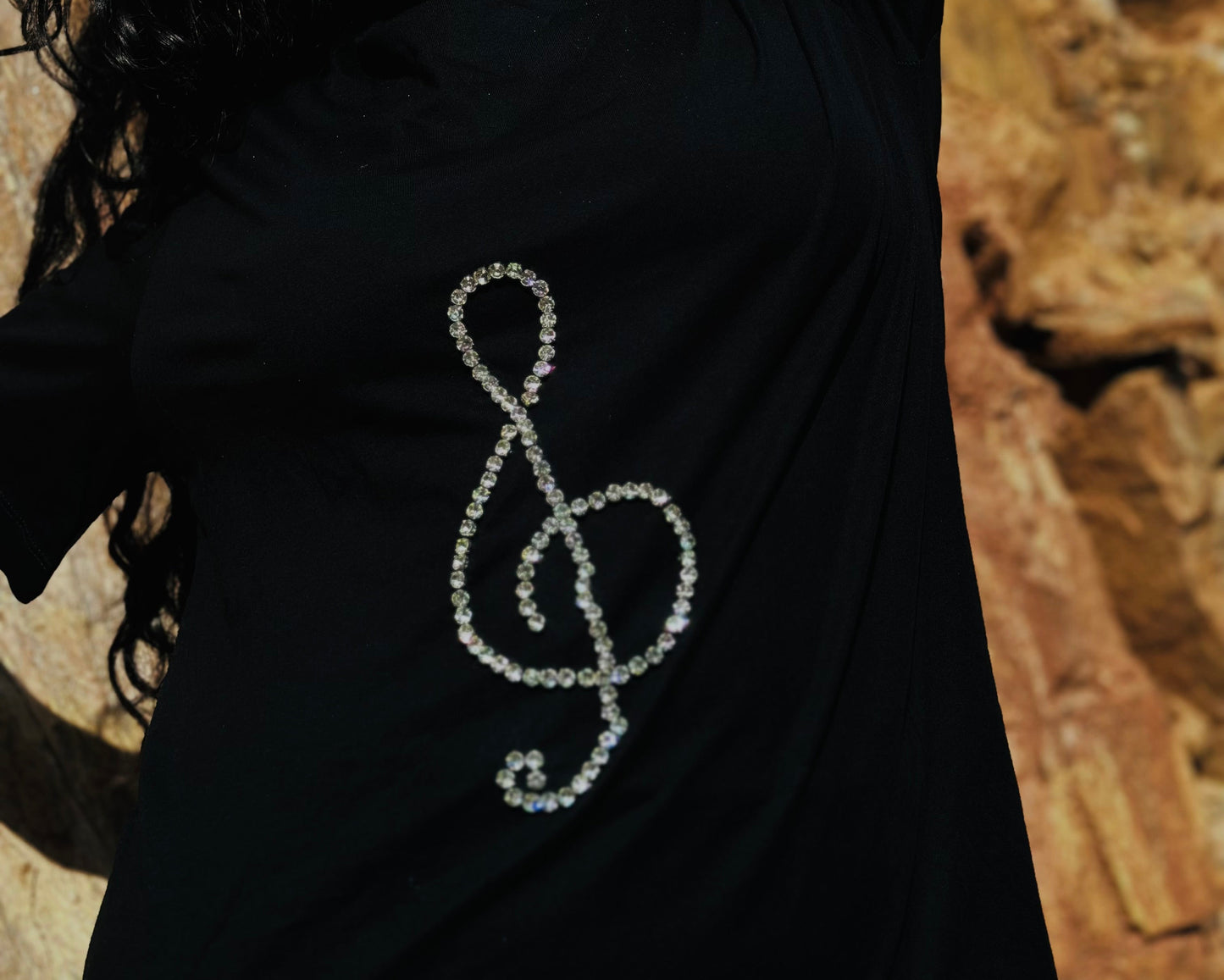 Women Black Embellished Tshirt