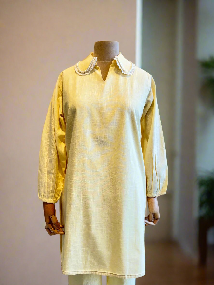 Women Yellow Lace Embroidered Kurta Set
