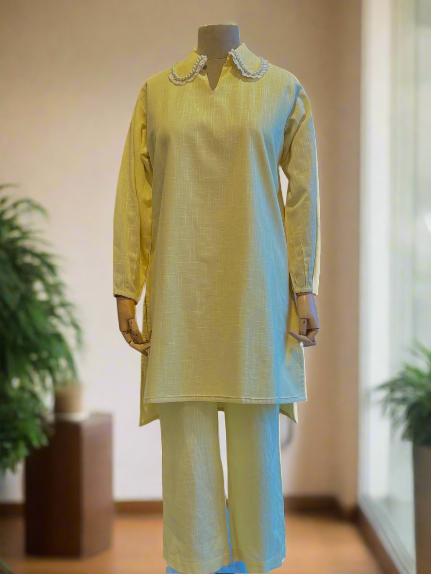 Women Yellow Lace Embroidered Kurta Set