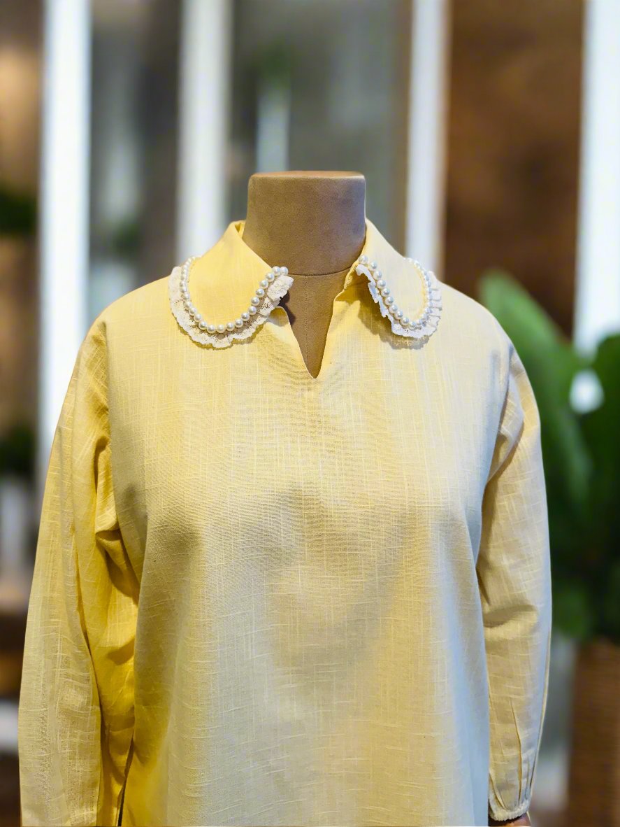 Women Yellow Lace Embroidered Kurta Set