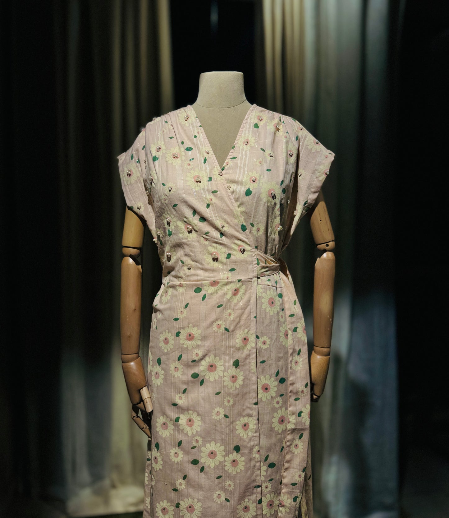 Women Pink Pearl Embellished Wrap Dress