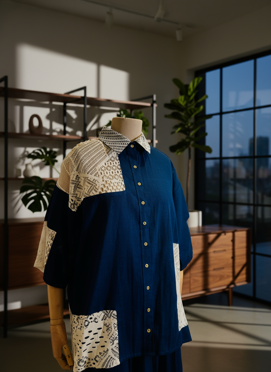 Women Navy blue lace coordinate set