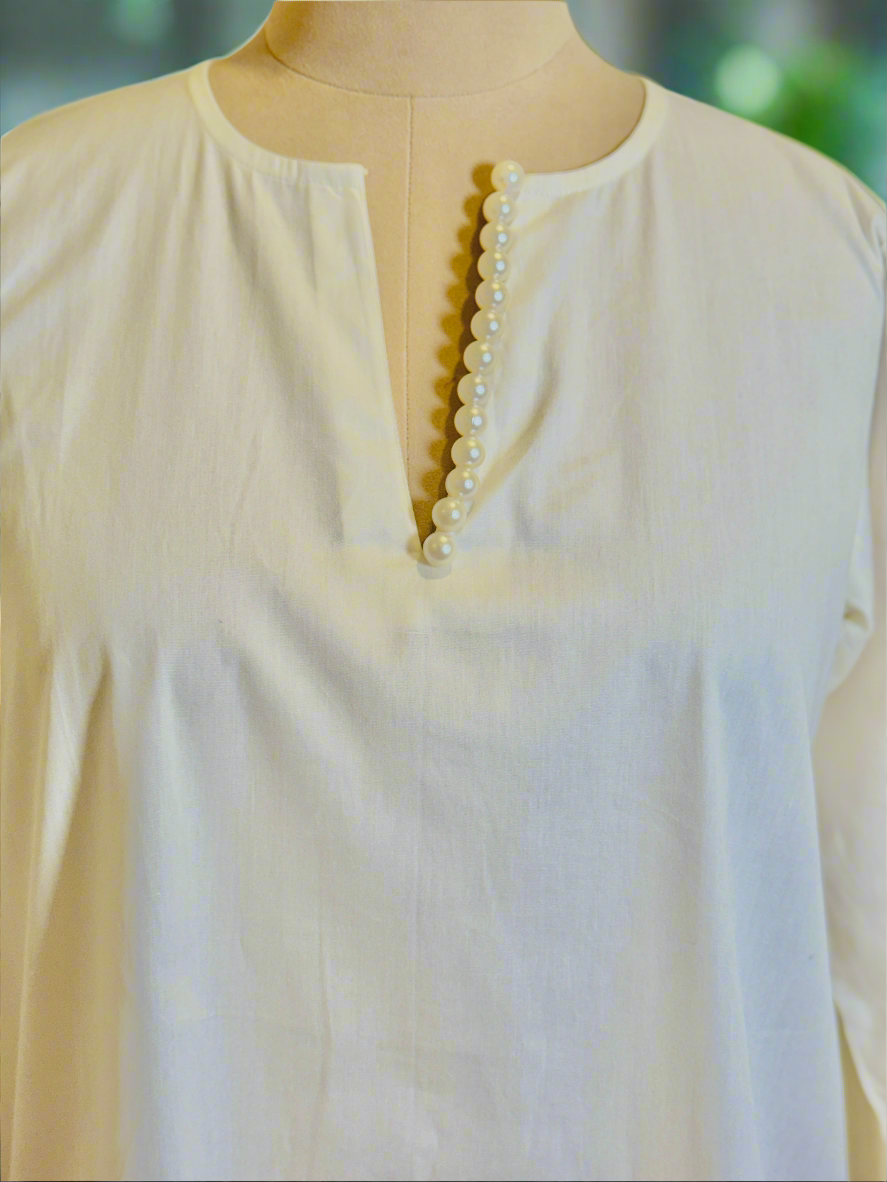 White and pink kurta set