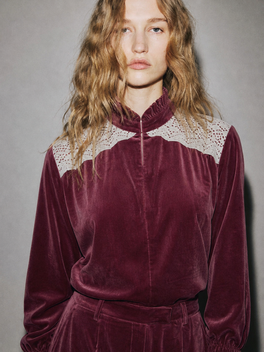 Women Mauve Velvet Coordinate Set