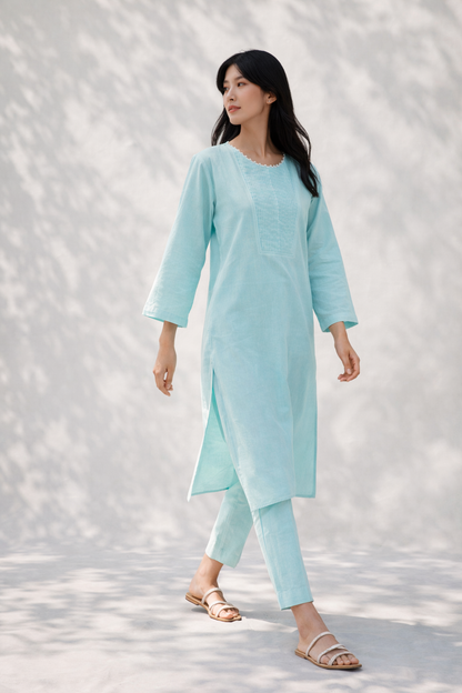 Women Embellished Turquoise Kurta Set