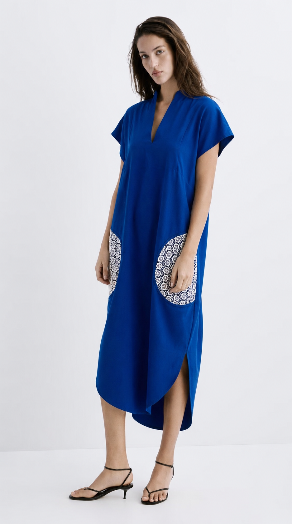 Women Electric Blue Sustainable Cotton Shift Midi Dress