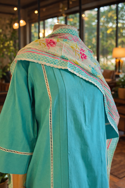 Women Blue Kurta Set with Dupatta