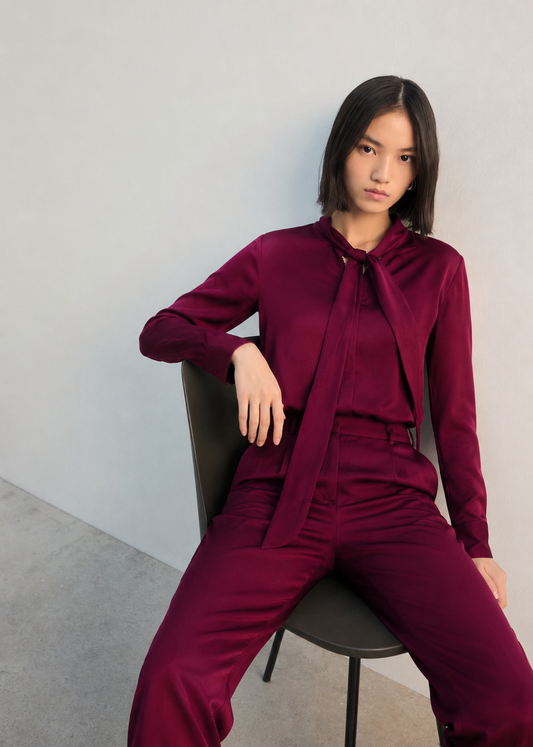 Women Maroon Satin Coordinate Set