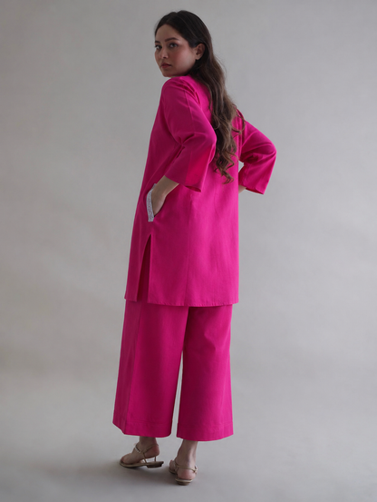 Women fuschia Pure Cotton coordinate set