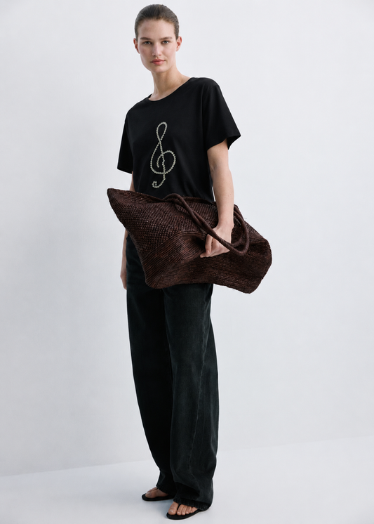 Women Black Embellished Tshirt