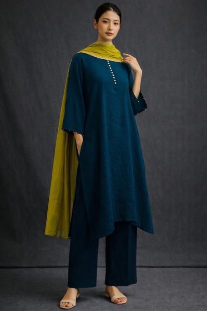 Women Teal Blue Kurta Set with Dupatta
