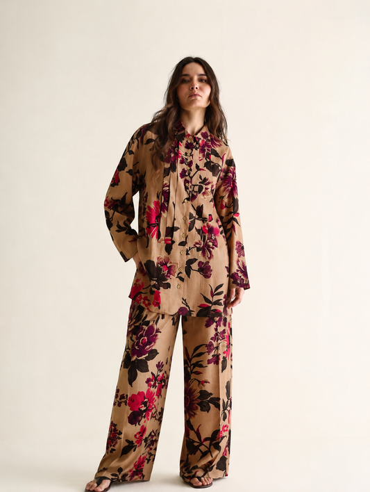Women Beige Floral Printed Coordinate Set