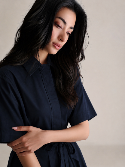 Women Black A line Dress Poplin