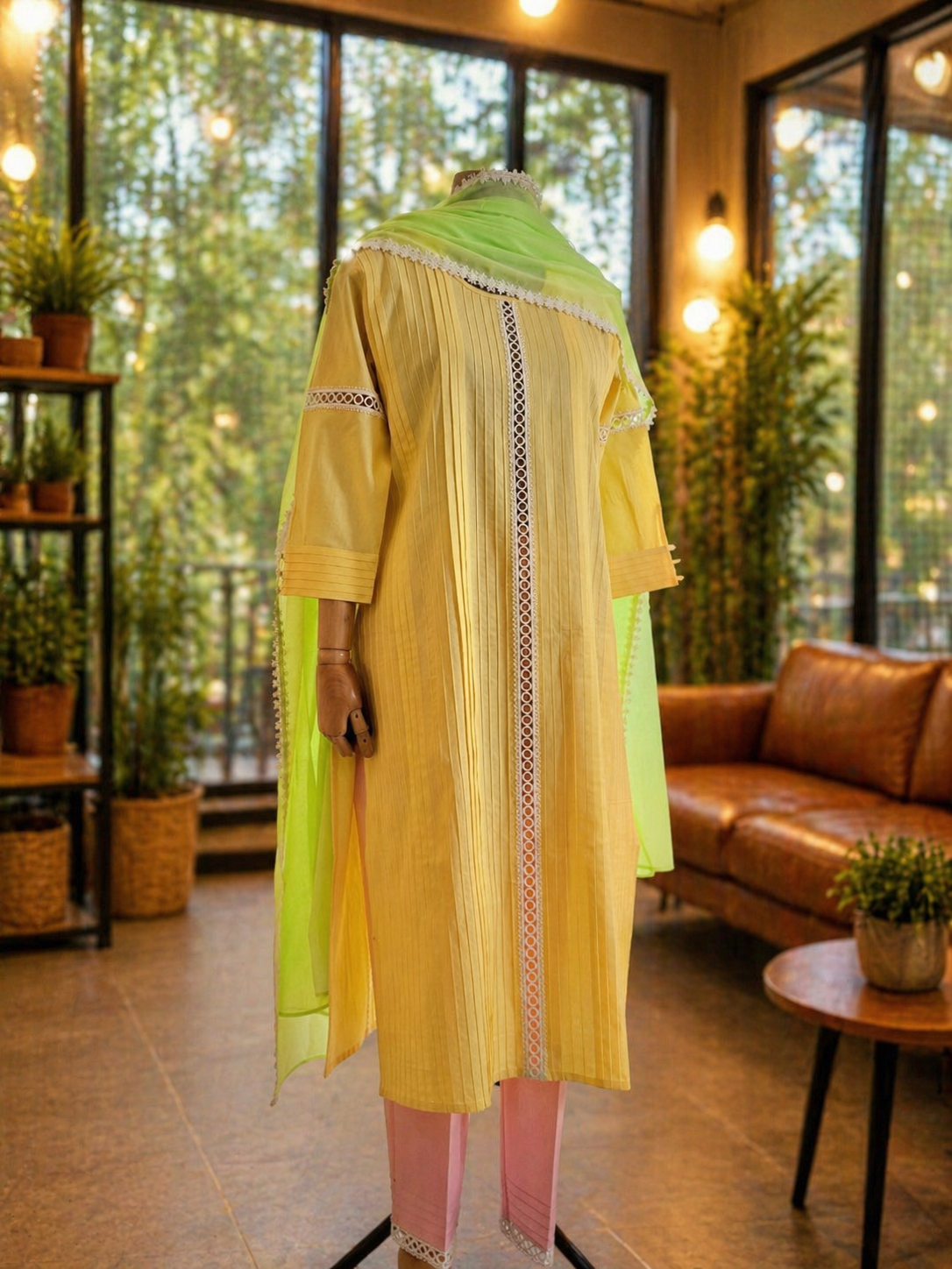 Women Yellow Cotton Kurta Set with Dupatta