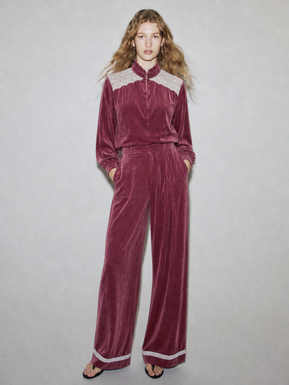 Women Mauve Velvet Coordinate Set