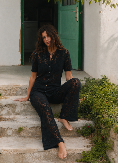 Women Black Crochet-look Coordinate Set