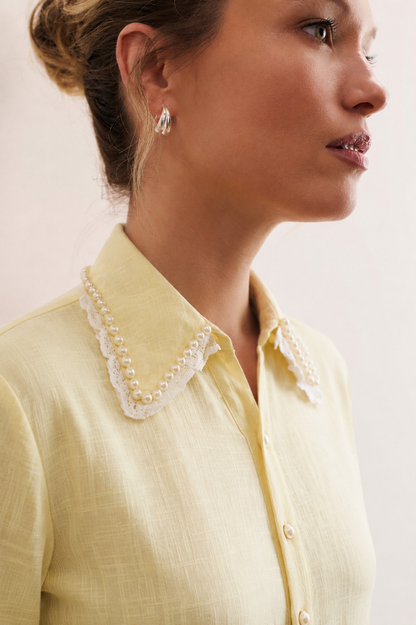Women yellow hand embroidered Pure Cotton Slim Fit Shirt