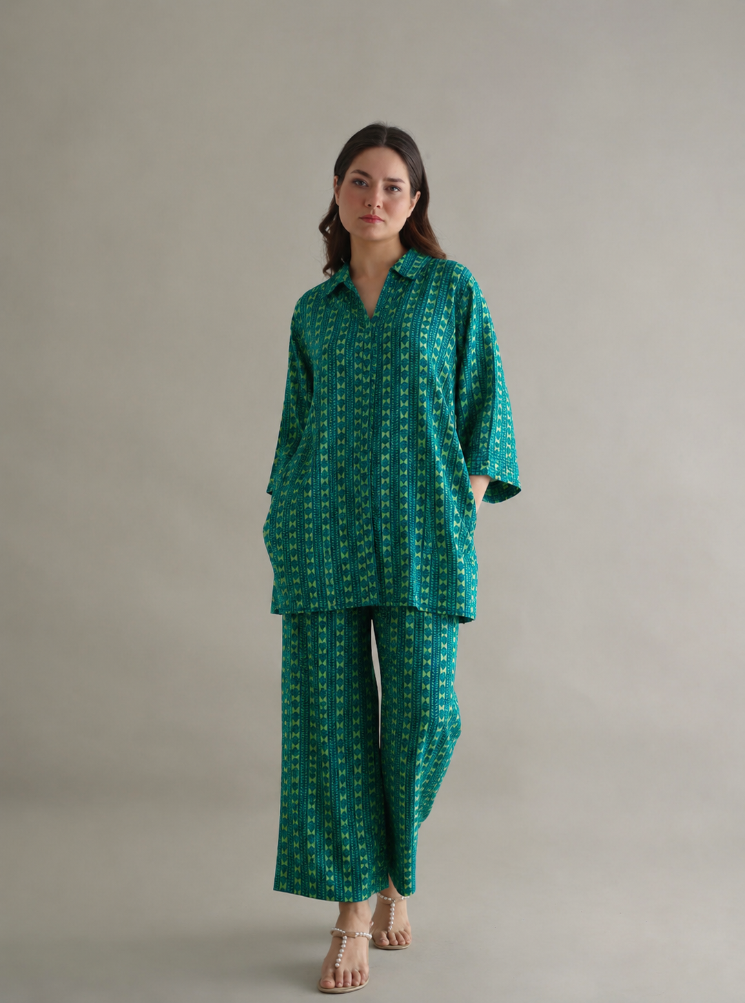 Women Green Printed Coord Set