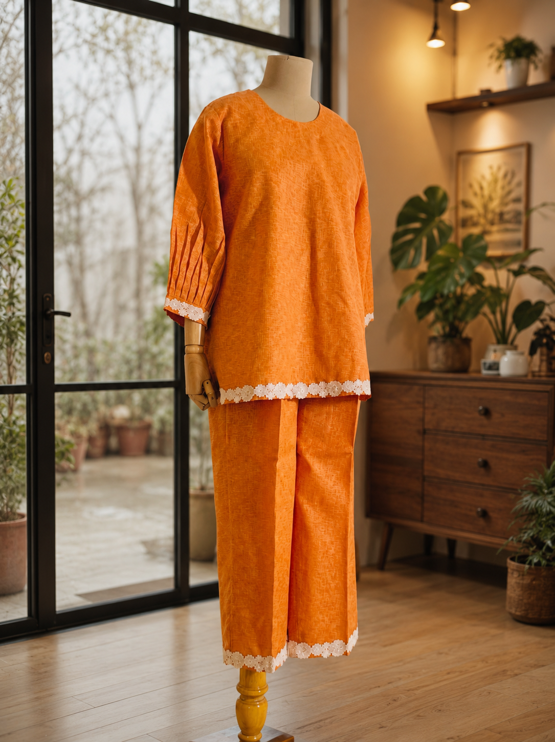 Women Rust Linen Coord Set