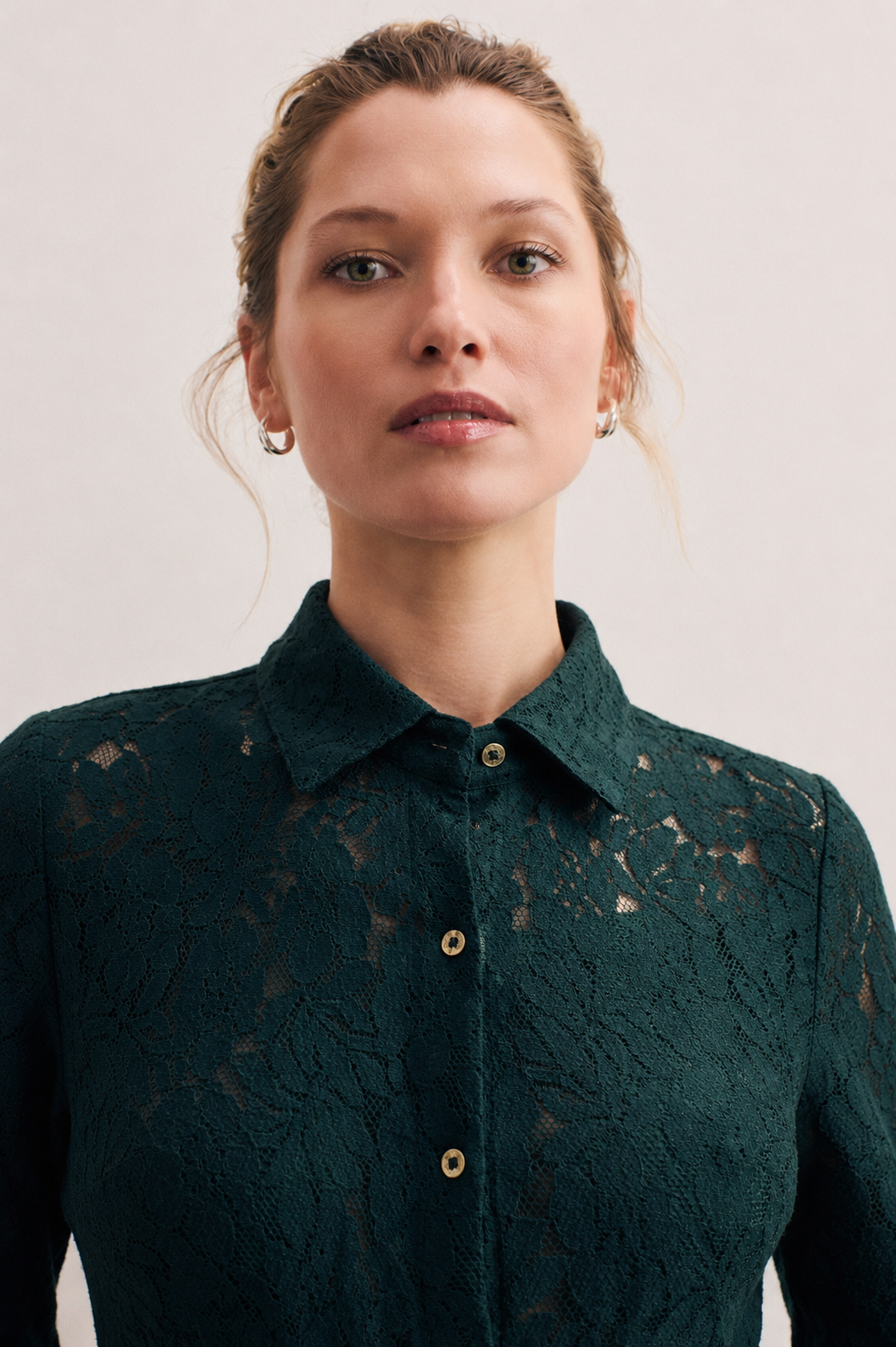 Women Green Shirt Lace Dress