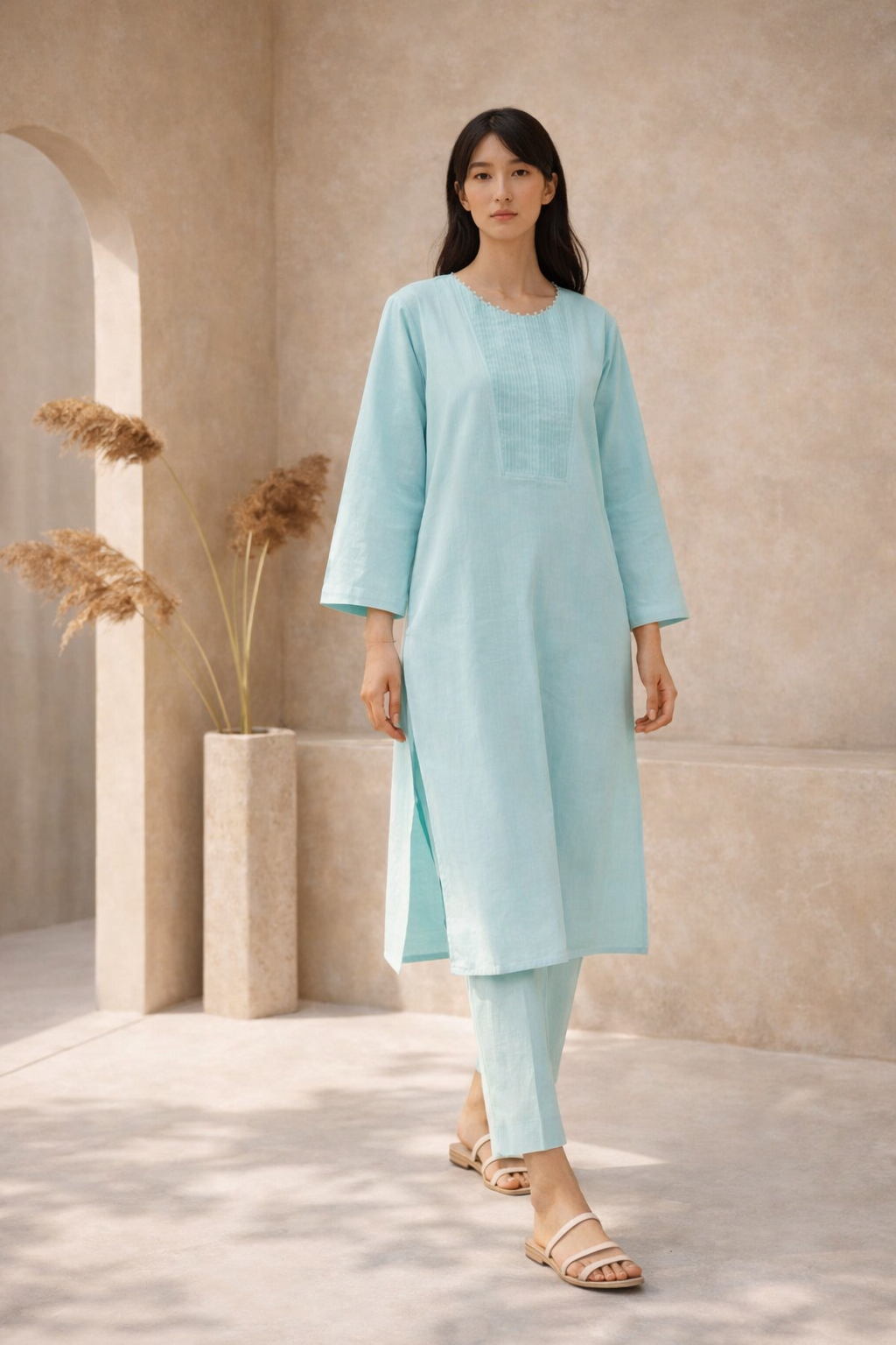 Women Embellished Turquoise Kurta Set