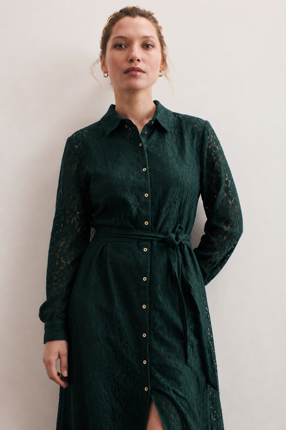 Women Green Shirt Lace Dress