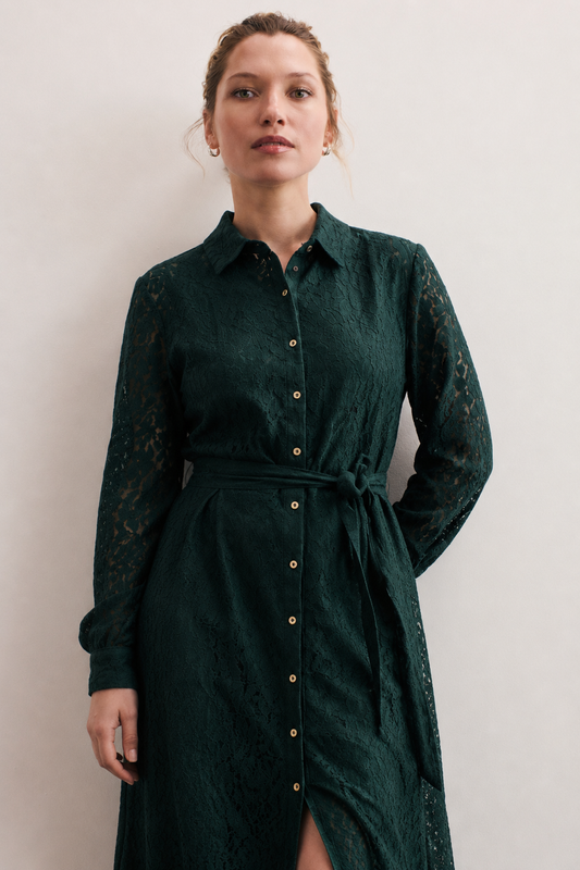 Women Green Shirt Lace Dress