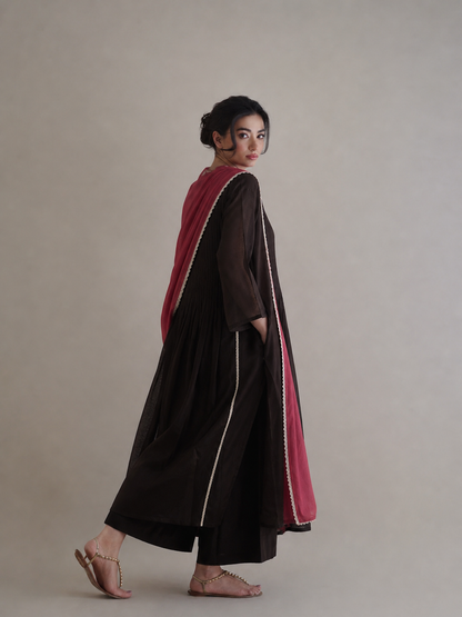 Women Brown Kurta Set with Dupatta