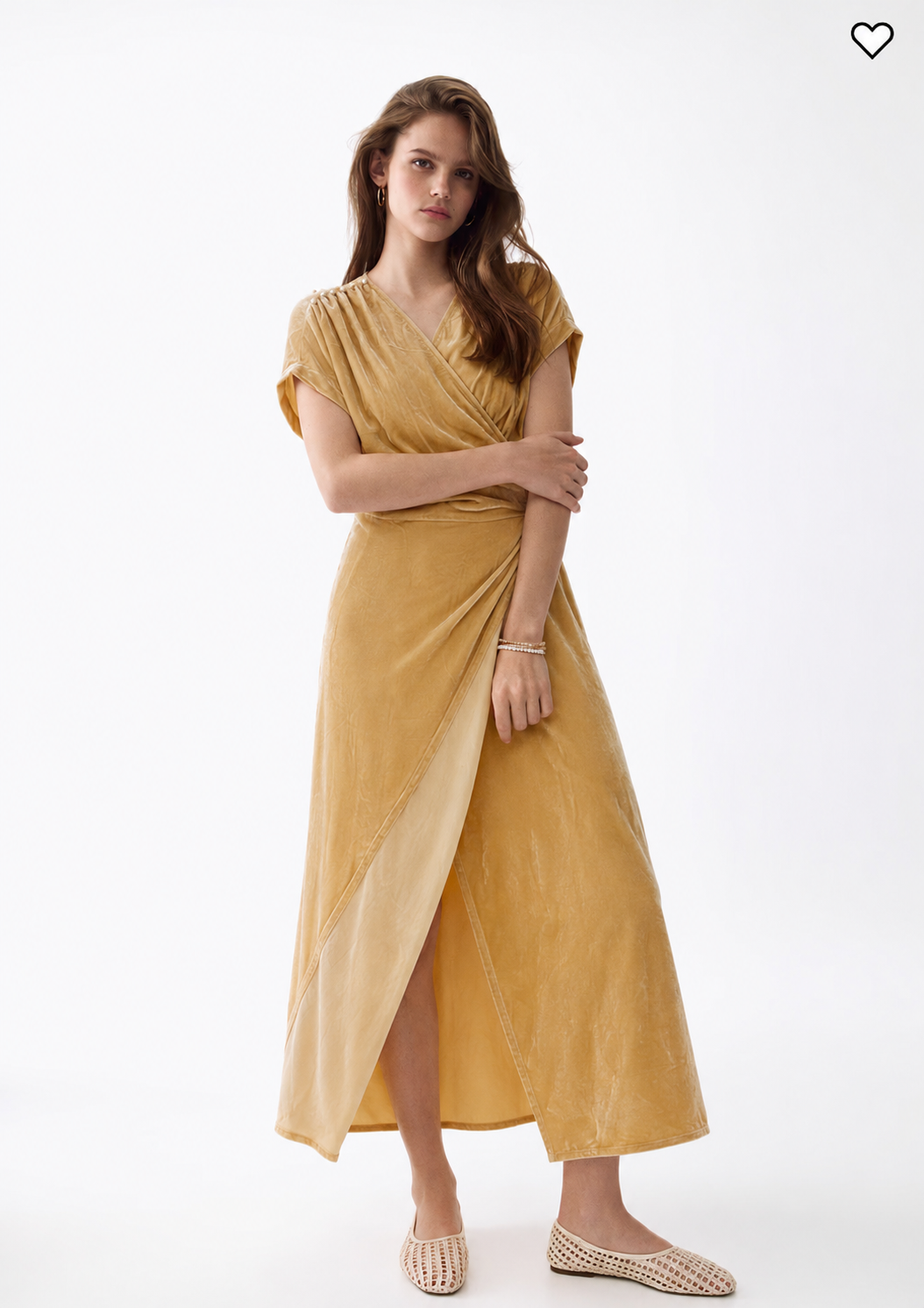 Women Beige Velvet Beige Wrap Dress