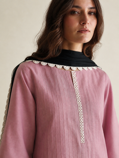 Women Pink Cotton Kurta Set with Dupatta