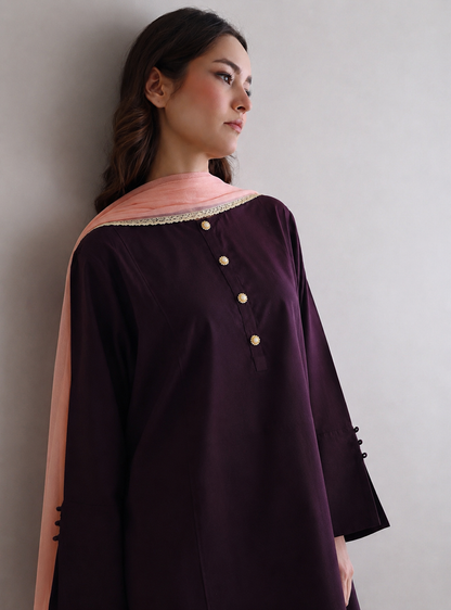 Women Burgandy Kurta Set with  dupatta
