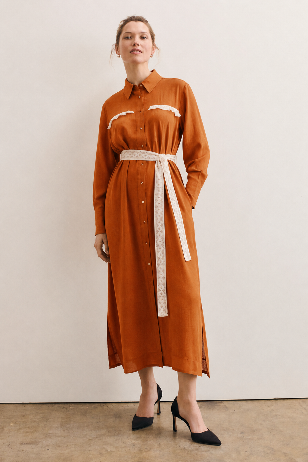 Women Rust Orange Shirt dress