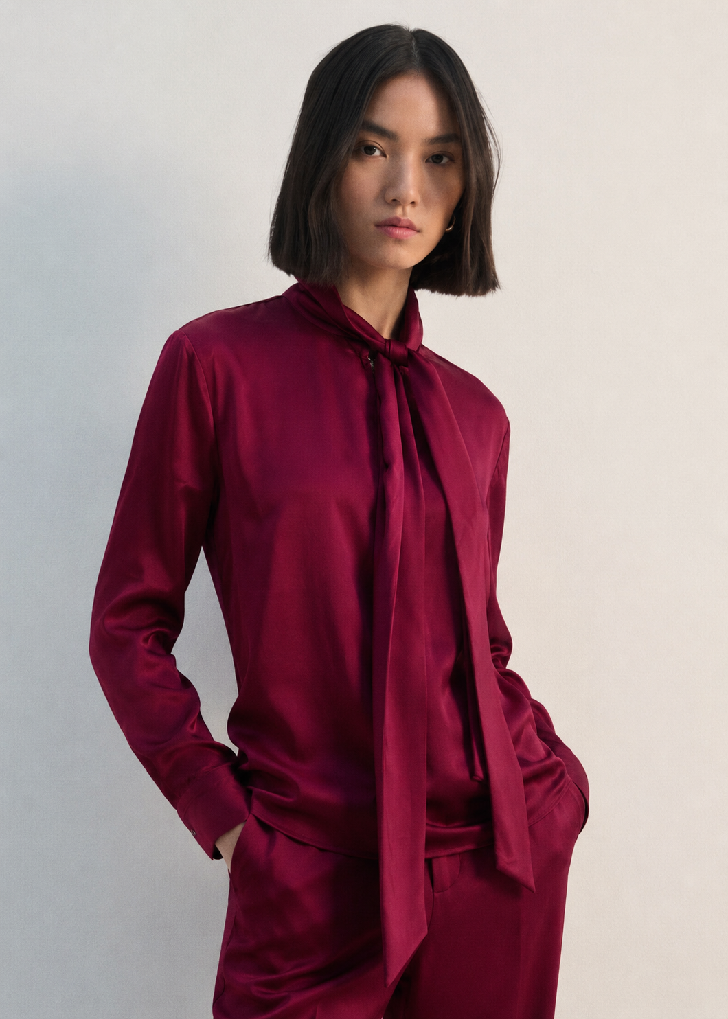 Women Maroon Satin Coordinate Set
