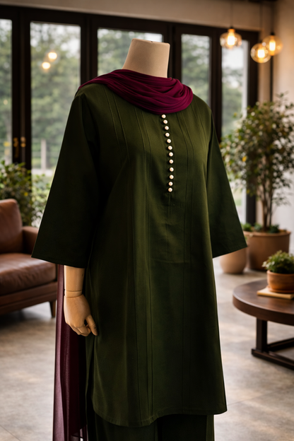 Women Olive Kurta Set with Dupatta