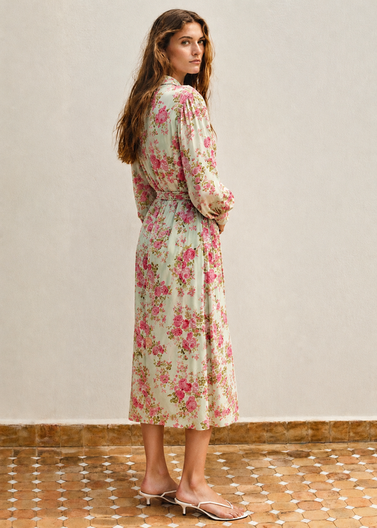 Women Green & Pink Floral Shirt dress