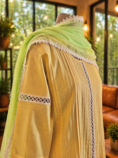 Women Yellow Cotton Kurta Set with Dupatta