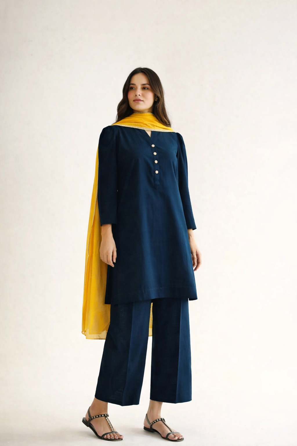 Women Embellished Teal Blue Kurta Set with Dupatta