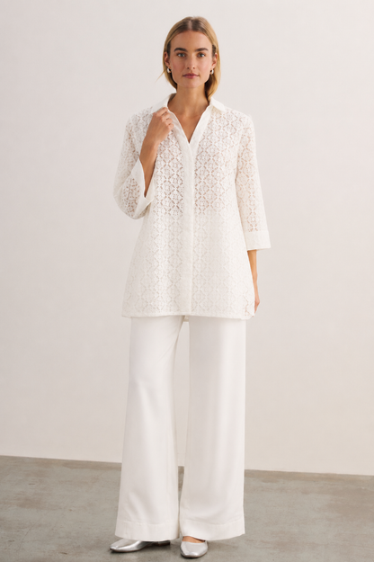 Women White Lace Top and Trouser Set
