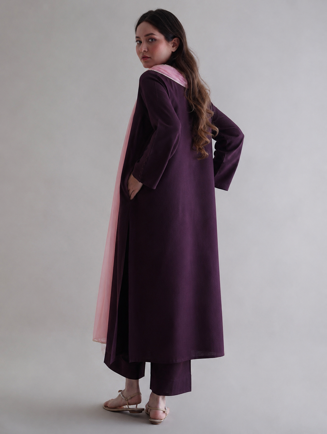 Women Burgandy Kurta Set with  dupatta