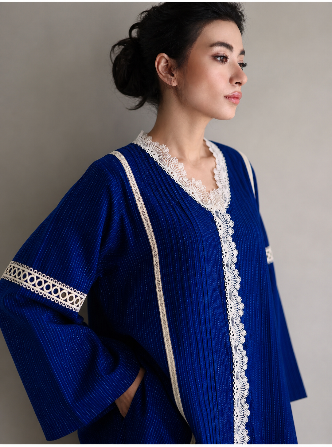 Women Navy Blue Lace Embellished Coordinate Set