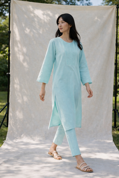 Women Embellished Turquoise Kurta Set