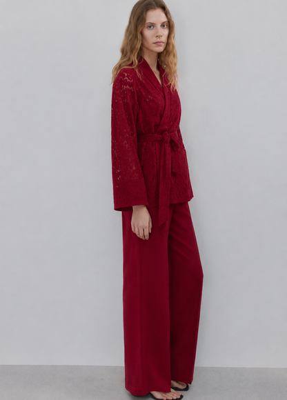 Women Maroon Wrap Top with Trousers