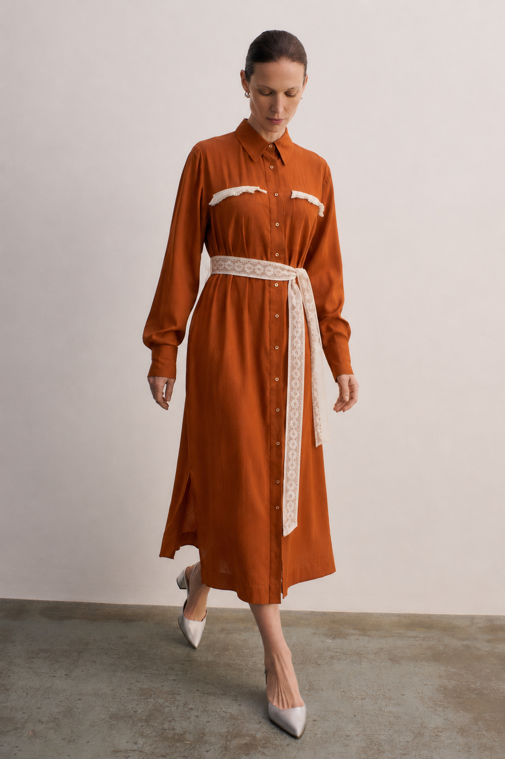 Women Rust Orange Shirt dress